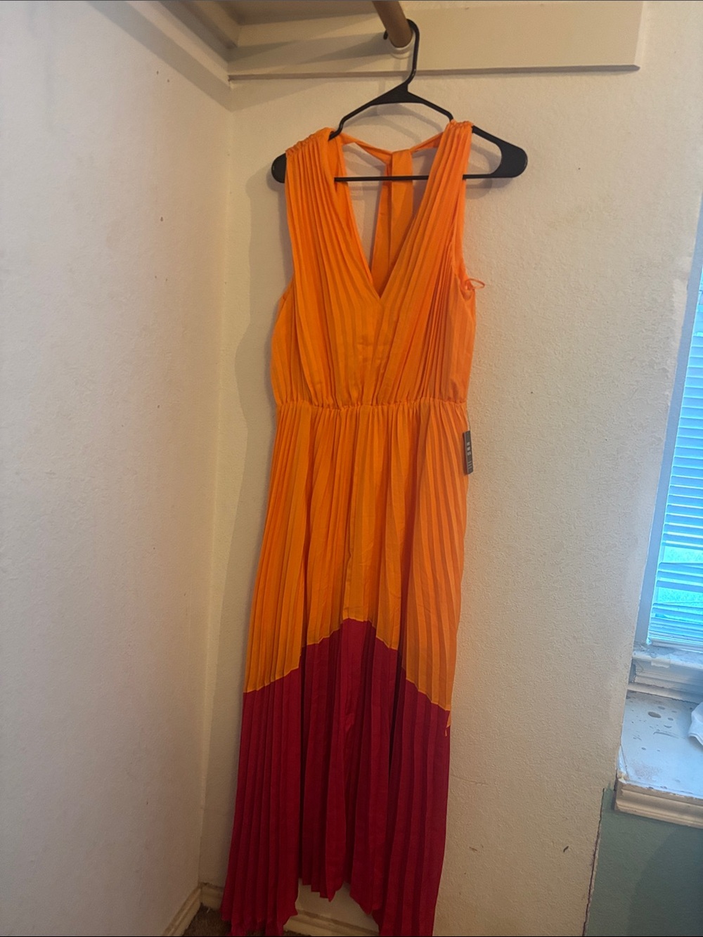 Express Orange and Red Pleated Maxi Dress